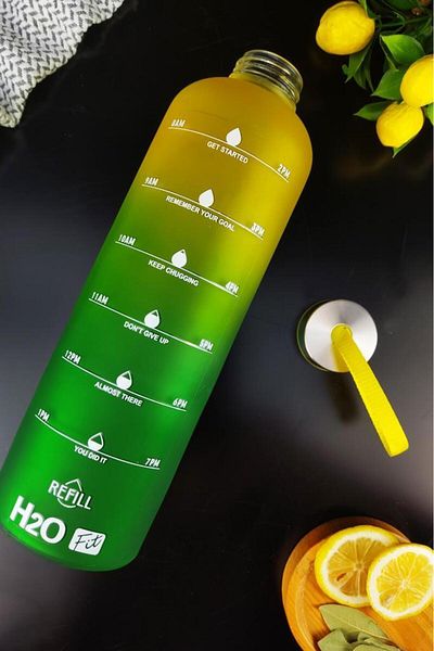 Digithome H2o Double Color Motivation Glass Water Bottle 1000 Cc Yellow - H2o87184 C1-1-18