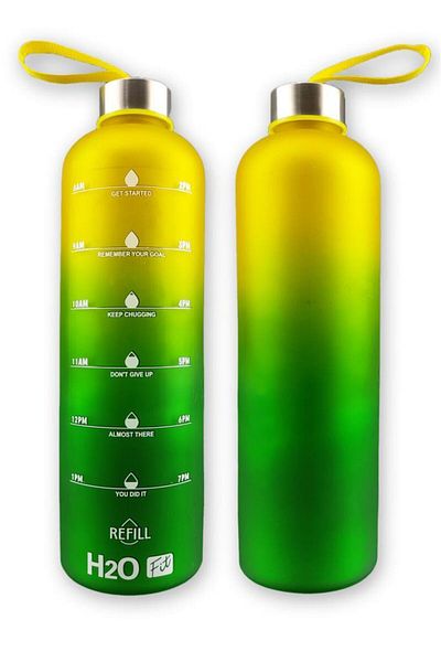 Digithome H2o Double Color Motivation Glass Water Bottle 1000 Cc Yellow - H2o87184 C1-1-18