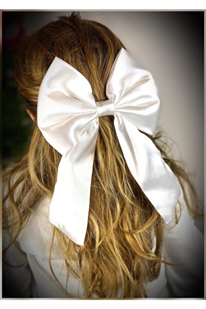 QUEEN AKSESUAR Large Luxury Satin Bow White Automatic Clip Buckle Women And Children