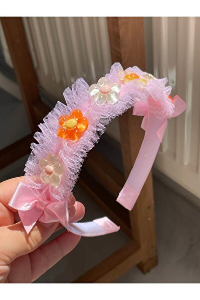 SUBU TASARIM Στέμμα με χτένισμα με φιγούρες λουλουδιών ροζ SBT1716