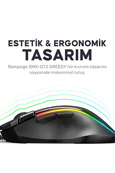 Rampage Smx-g72 Greedy Drag Click 8 taste RGB LED cu Macro 7200dpi Gaming Player Mouse