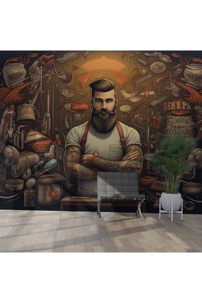 Dekoros Tek Parça Erkek Kuaförü Poster Duvar Kağıdı, Tek Parça ve Kolay Montaj