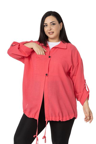 DISENTIS MODEST Jachetă fucsia de dimensiuni mari, cu detaliu de buzunar și mâneci pliate