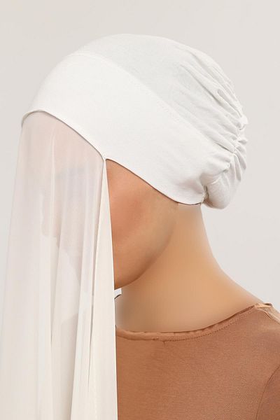Altobeh Ready Practical Luxury Interlocking Elastic Boned Chiffon Shawl Ecru