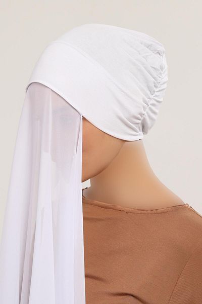 Altobeh Ready Practical Luxury Snap-on Elastic Boned Chiffon Shawl White