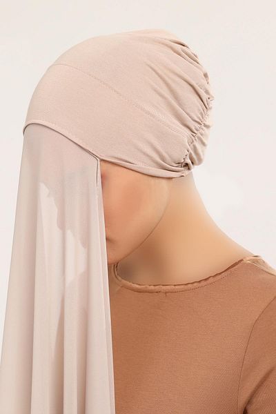 Altobeh Ready Practical Luxury Interlocking Elastic Boned Chiffon Shawl Sand Beige