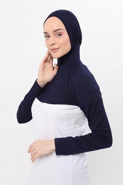 Altobeh طوق الرقبة وأكمام طويلة باللون الأزرق الداكن