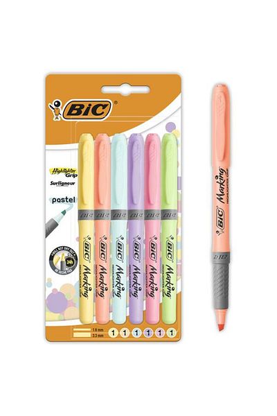 Bic Highlighter Grip Pastel 6 Pieces992561 / Bic