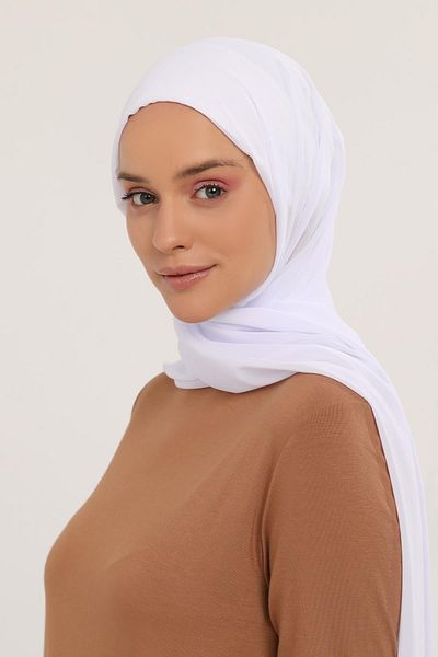Altobeh Ready Practical Luxury Snap-on Elastic Boned Chiffon Shawl White