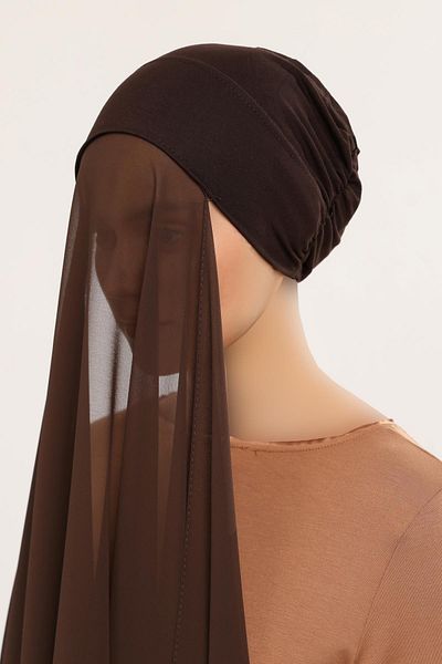 Altobeh Ready Practical Luxury Interlocking Elastic Boned Chiffon Shawl Brown