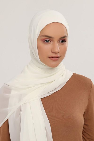 Altobeh Ready Practical Luxury Interlocking Elastic Boned Chiffon Shawl Ecru