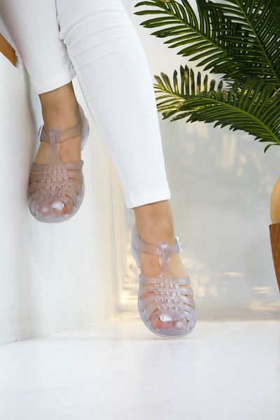 Moda Anna Pantofi de mare din plastic moale Sandale de damă cu sclipici transparente