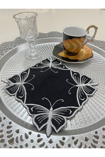 AYNAKIŞÇEYİZ 6 bucăți 4 colțuri șervețele de prezentare din in brodate fluture