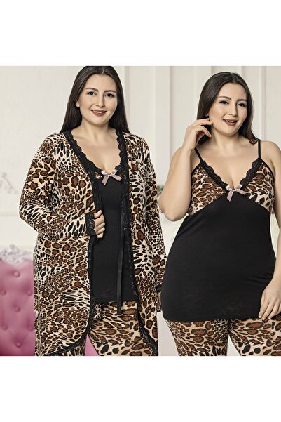 JENİKA Women's Large Size Dressing Gown 3-Piece Dressing Gown