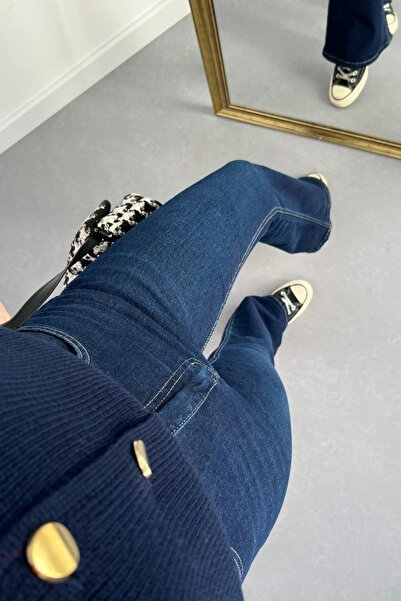 MAKRAS EXCLUSIVE JNX Lara Kadın Lacivert Geniş Paça Likralı Denim Jean Pantolon