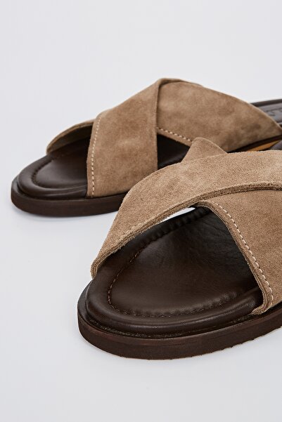 Valmenti Lorenzo Men's Cinnamon Suede Genuine Leather Flat Slippers