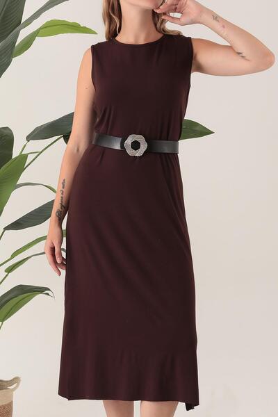 ESPİNA Γυναικείο φόρεμα βισκόζης με ζώνη και σκίσιμο casual