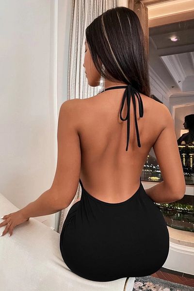 HayalGecesi Black Fancy Mini Dress - Backless