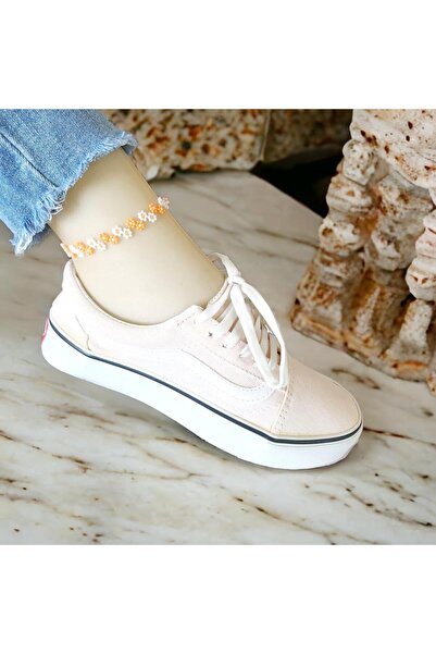 Hobisy El Yapımı Makrome Örgü Miyuki Boncuk Halhal | Portakal ve Beyaz Renkli