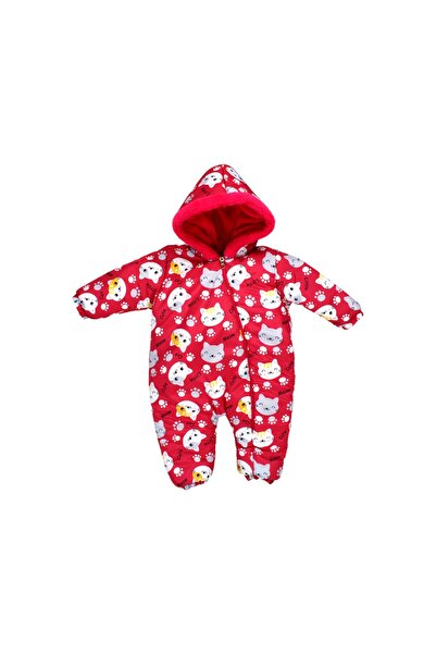 BIDI BIDI Sevimli Kedi Baskılı Kışlık İçi Polarlı Kız Bebek Mont Kozmonot