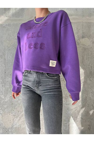Qu Style Embroidered, Crew Neck, Crop Stylish, Trendy, 3 Thread Raised, Women's Sweatshirt
