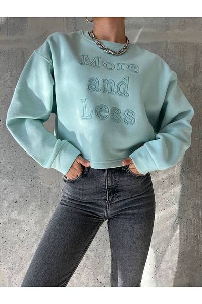 Qu Style Embroidered, Crew Neck, Crop Stylish, Trendy, 3 Thread Raised, Women's Sweatshirt