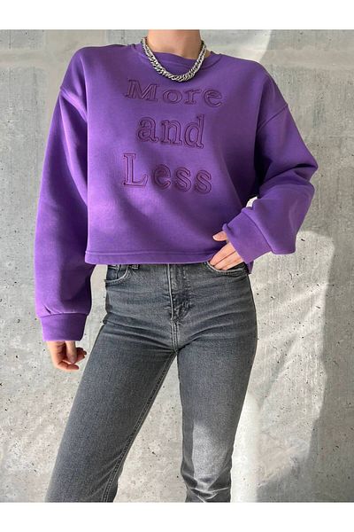 Qu Style Embroidered, Crew Neck, Crop Stylish, Trendy, 3 Thread Raised, Women's Sweatshirt