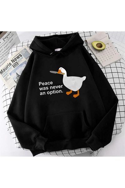 Touz Moda dompuleri fashion Duck Peace εμπριμέ μαύρο φούτερ με κουκούλα Unisex Oversize