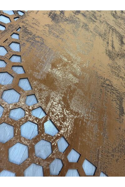 PASTEL HALI Tuğra Halı Gold Yaldızlı Taba Kiremit Lazer Kesim Deri Halı