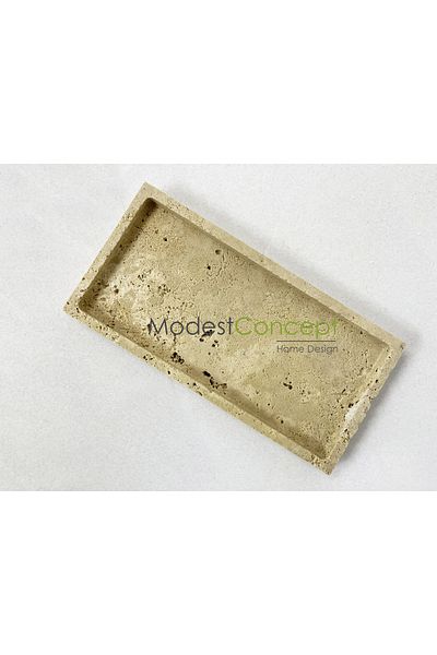 Modestmar Natural Travertine Marble Tray, Bathroom Organizer, Presentation Plate, Organizer 15x30cm