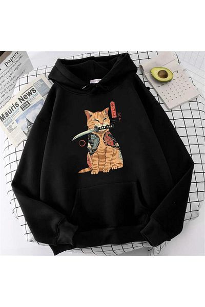 Touz Φούτερ με κουκούλα με κουκούλα Killer Cat με μαύρο Unisex