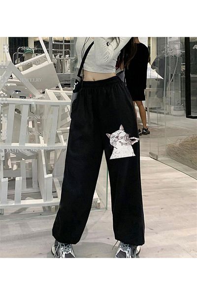 Touz Cat & Skeleton Hand Printed Oversize Unisex Μαύρο Φούτερ