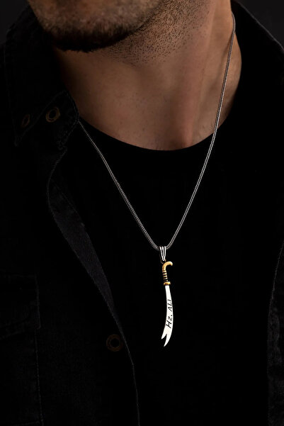 htc gümüş sepeti Erkek Gümüş Kolye - Tilki Kuyruğu Zincirli Hz.ali Yazılı Zül...