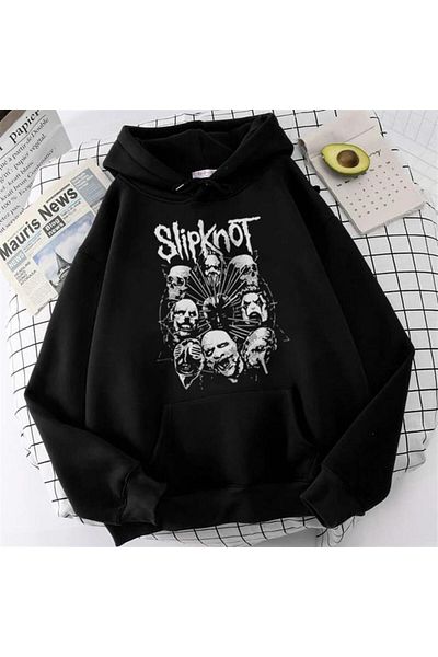 Touz Φούτερ με κουκούλα LAGOM FASHION Slipknot Skulls με στάμπα μαύρο Unisex