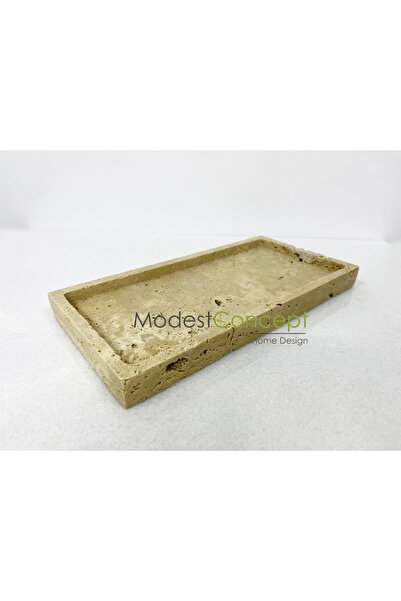 Modestmar Doğal Traverten Mermer Tepsi, Banyo Düzenleyici, Sunum Tabağı, Organizer 15x30cm