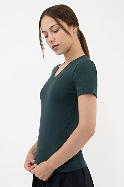 Soyo Γυναικεία Μπλούζα Βενζίνης Πράσινη Βαμβακερή με λαιμόκοψη V με κοντό μανίκι