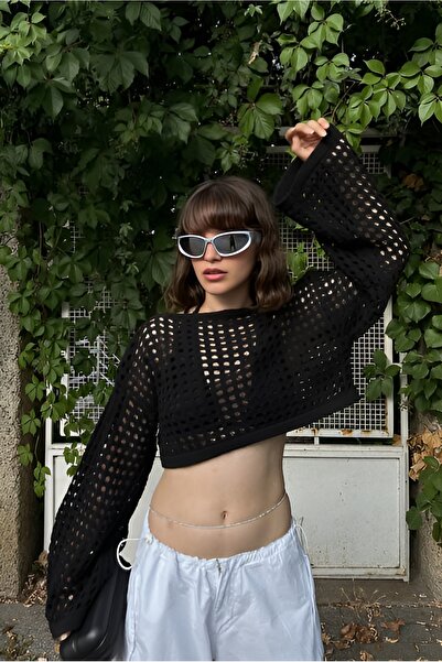 ILLE Bluză crop din tricot ajurat