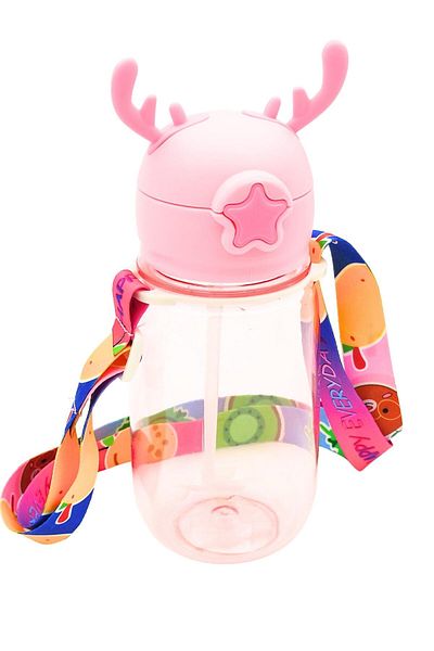 LUCKYPEN Deer Patterned Water Bottle with Straw, Design Your Own Flask with Sticker