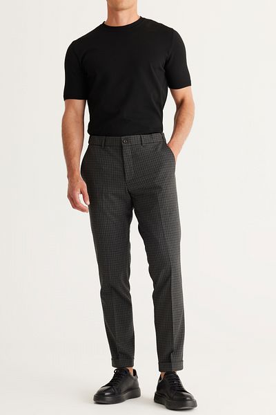 ALTINYILDIZ CLASSICS Men's Anthracite Wool Slim Fit Slim Fit Patterned Elastic Waist Stretchy Pants