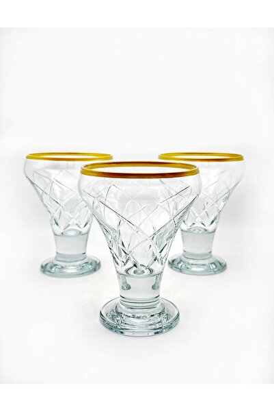 ÖzcamKristal 3 Parça 3 Kişilik Polo Dekorlu Dondurmalık/Magnolyalık Tatlı Ser...