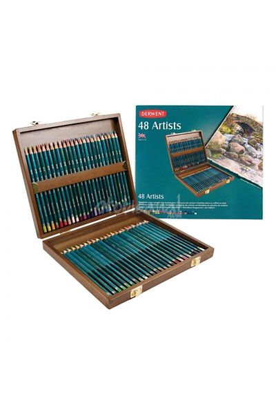 Derwent Artists Pencils Artist Dry Paint Pen 48 Piece Set Wooden Box