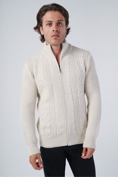 Trist Star Bej Erkek Saç Yürütme Arka Kol Selanik Dik Yaka Cepli Triko Yün Hı...