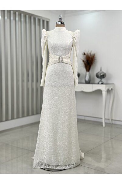 Rana Zenn Karmen Büzgülü Kemerli Taş Toka Detaylı Kuyruklu Şal Desenli Dantel...