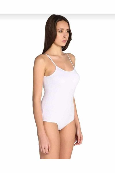 atlı bayan giyim Tutku Women's White 2 Pieces Pack Lycra Hooked Snap Bodysuit with Rope Strap
