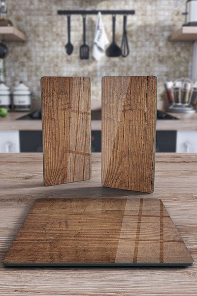 Decovetro Square Set of 3 Old Wooden Patterned - Glass Presentation Serving Plate