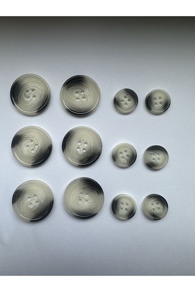 aensia White Black Marble Marble Pattern Design Button Flat Polyester Button - Pack of 12 (6 Large+6 Small)