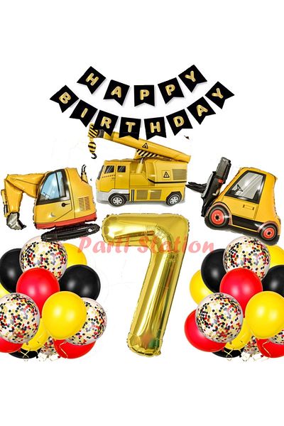 Parti Station Construction Equipment Construction Party 7 Years Old Balloon Set Ladle Balloon Crane Balloon Truck Balloon Birthday Set
