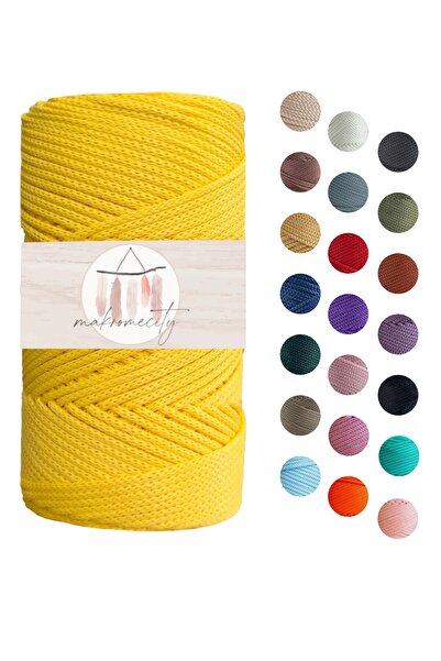 Makromecity Premium 100 gr Polyester Makrome Ipi Limon Sarı 2mm - 120 m Supla...