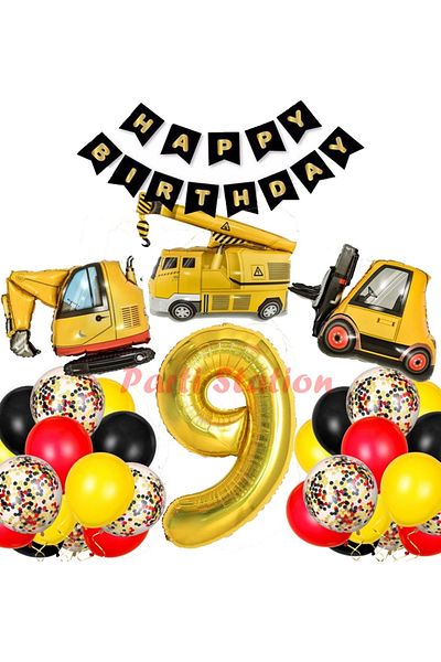 Parti Station Construction Equipment Construction Party 9 Years Old Balloon Set Ladle Balloon Crane Balloon Truck Balloon Birthday Set
