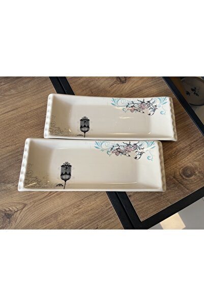 Keramika Ramika 33*12 cm Selen Boat Plate Glossy Cream White Retro 2 Pieces